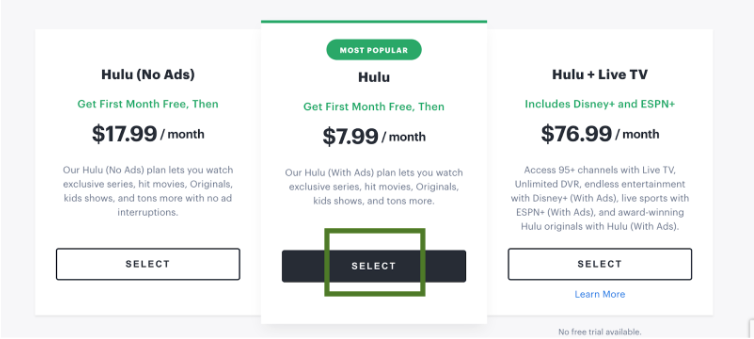 Select Hulu TV Subscription