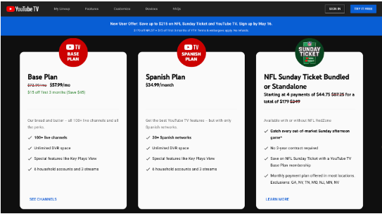 YouTube TV – Pricing Tiers