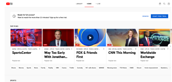 YouTube TV: User Interface