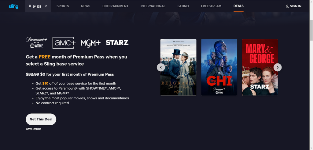 Free 1 Month Premium Pass on Sling