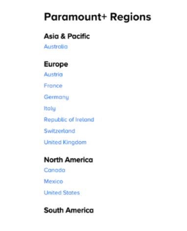 Paramount Plue Regions