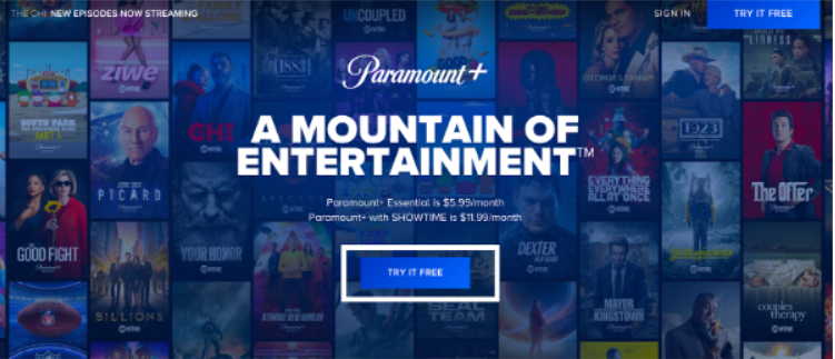 Paramount Plus HomePage & Click Try It Free