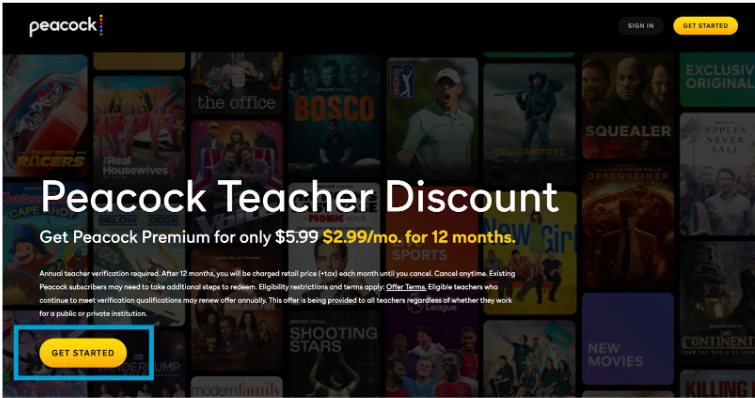 Peacock Teacher’s Discount & Click Get Started