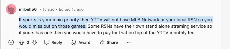 YouTube TV - Reddit User Review