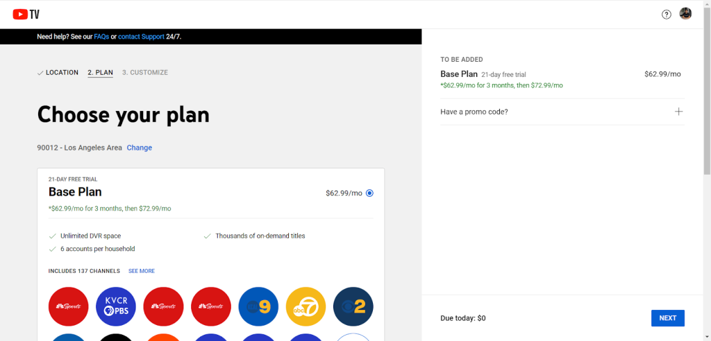 youtube tv base plan