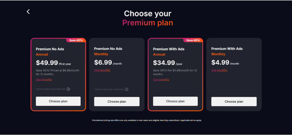 Select The ViX Premium Plan