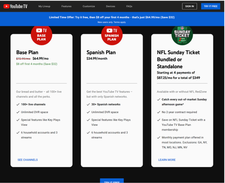 YouTube TV Plans & Pricing