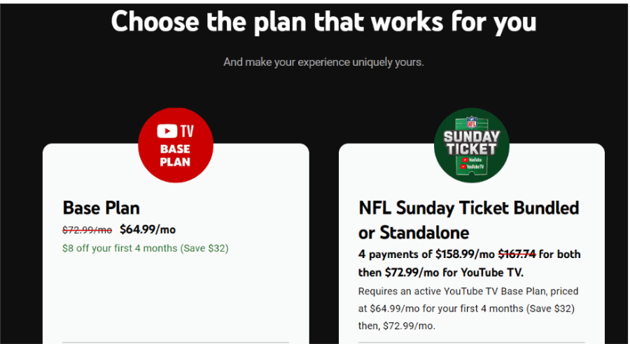 YouTube TV Plans and Pricing