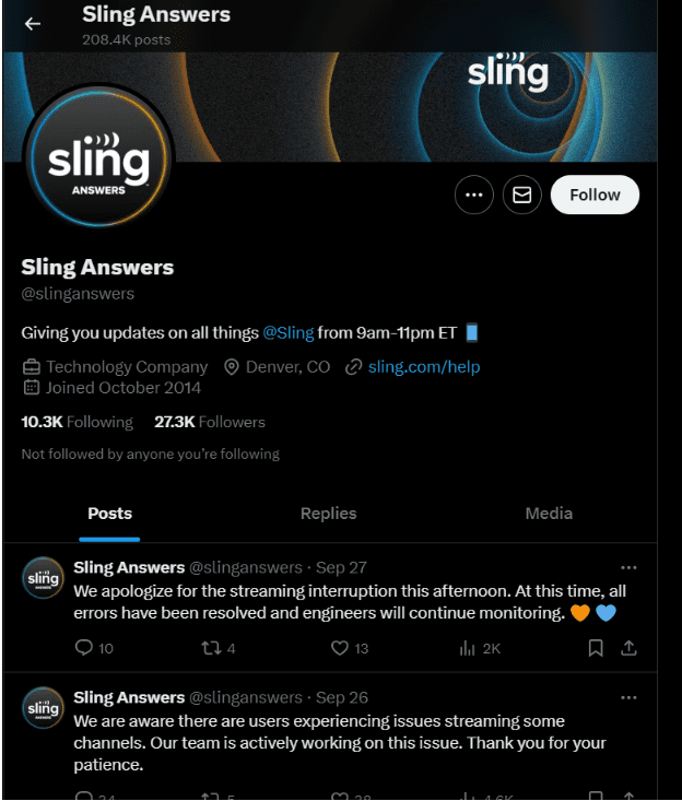 Check Sling TV's Social Media