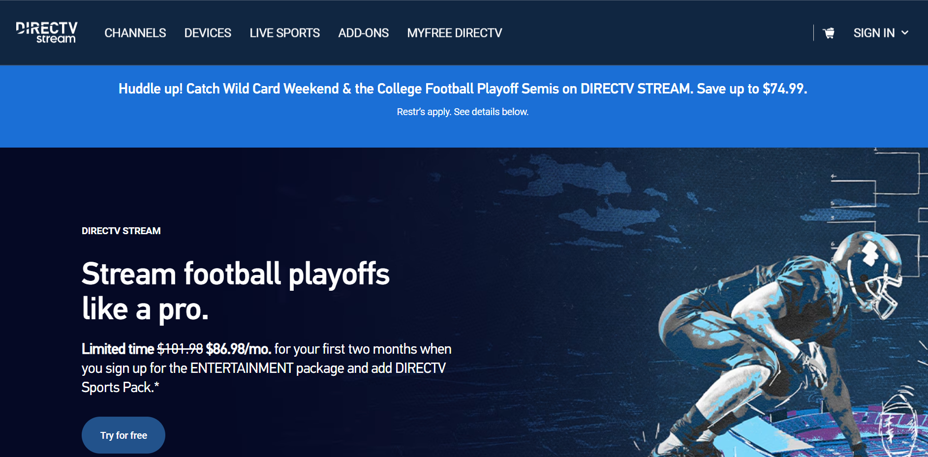 DIRECTV Stream Home Page