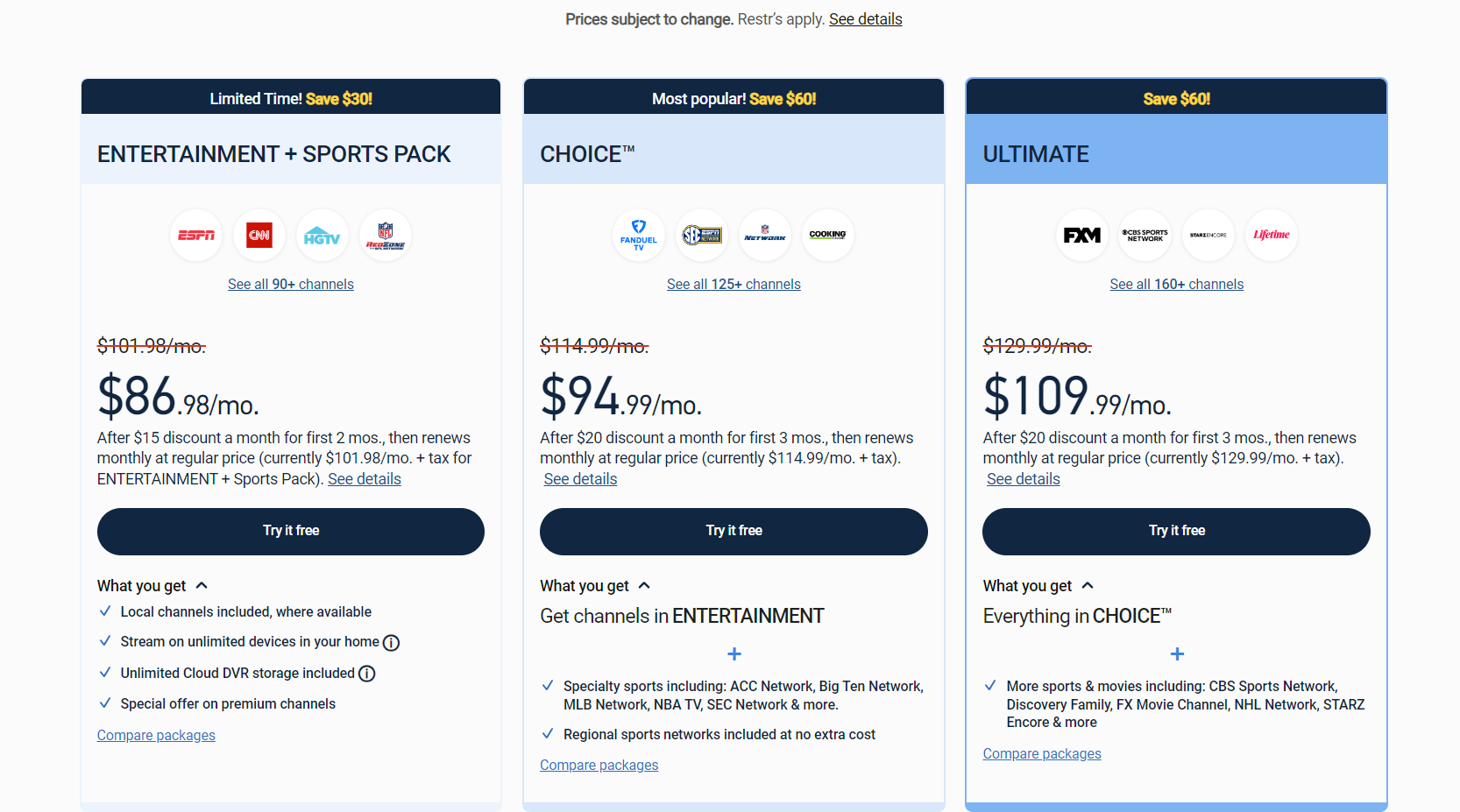 DIRECTV Stream Packages