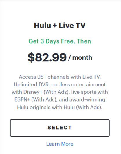 Hulu + Live TV - 3 days free trial