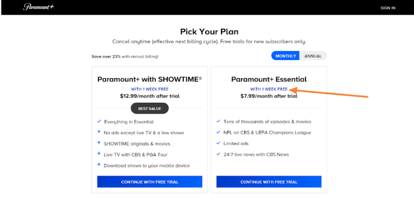 Paramount Plus Free Trials