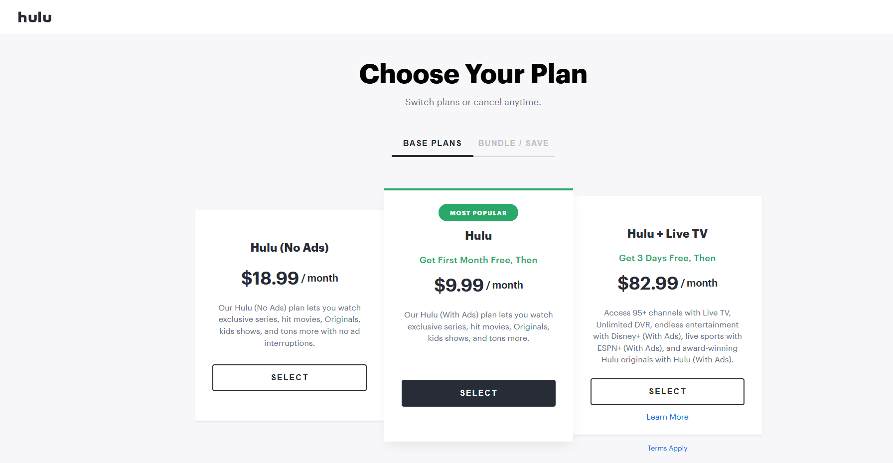 Select Your Hulu Plan