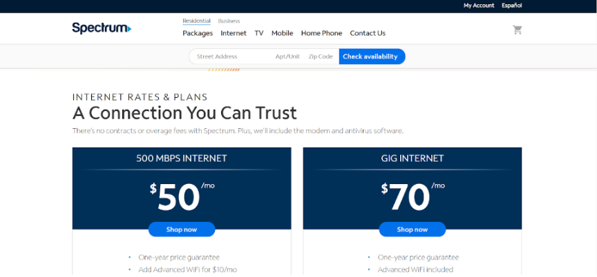 Spectrum Internet Packages
