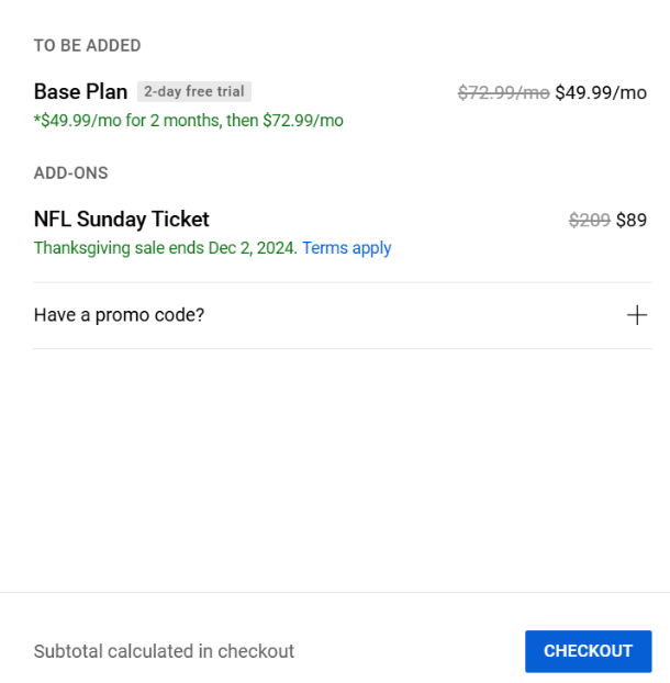 Adding NFL Sunday Ticket