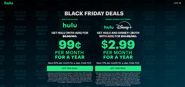 Hulu Black Friday Deal Page