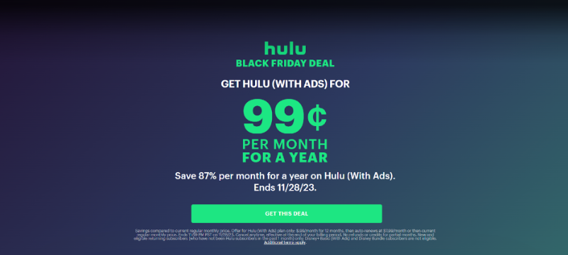 Hulu Black Friday Deal Page