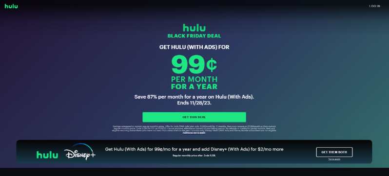 Hulu Black Friday Discount Page