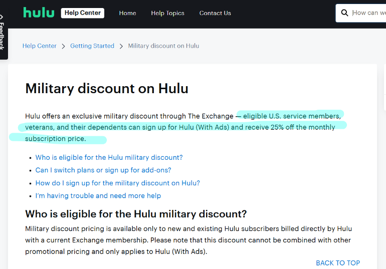 Hulu Military Discount