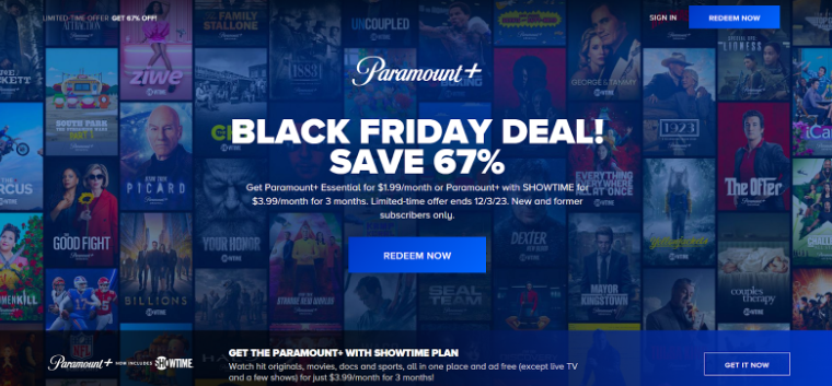 Paramount+ Black Friday Deal Page