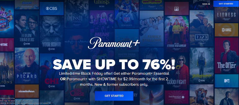 Paramount Plus Black Friday Page