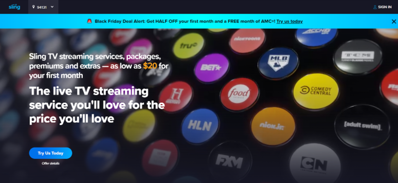 Sling TV Black Friday Page