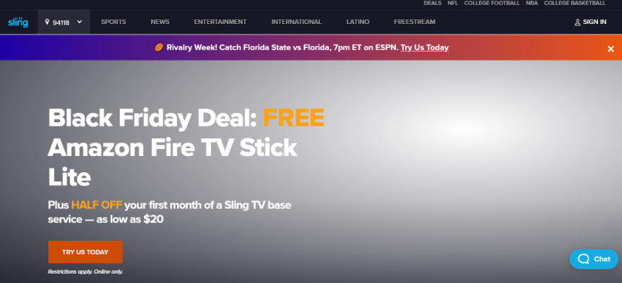 Sling TV Black Friday Page