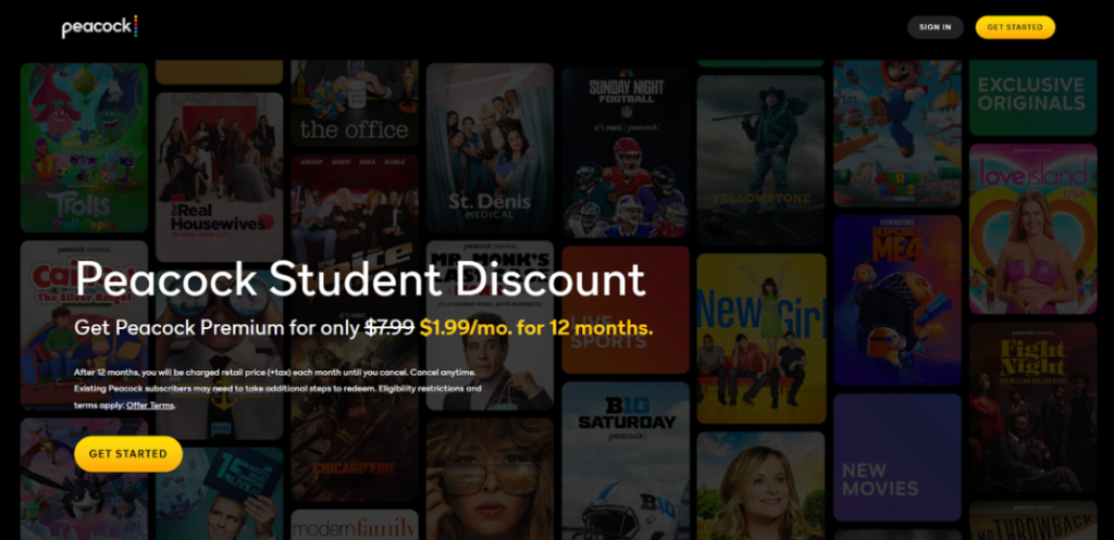 Peacock Student Discount Page