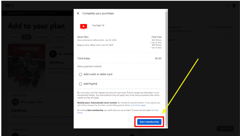 Click On Start Membership Button