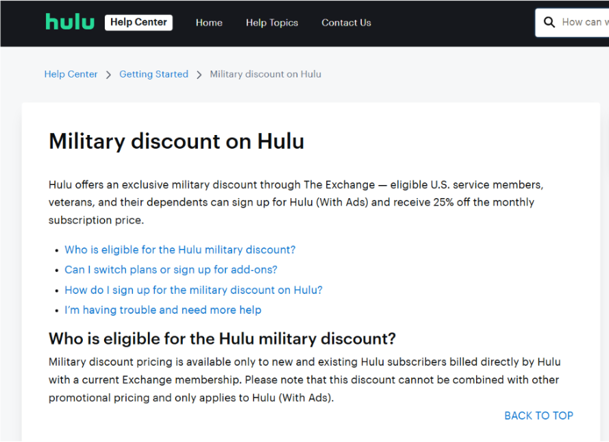 Hulu Military Discount