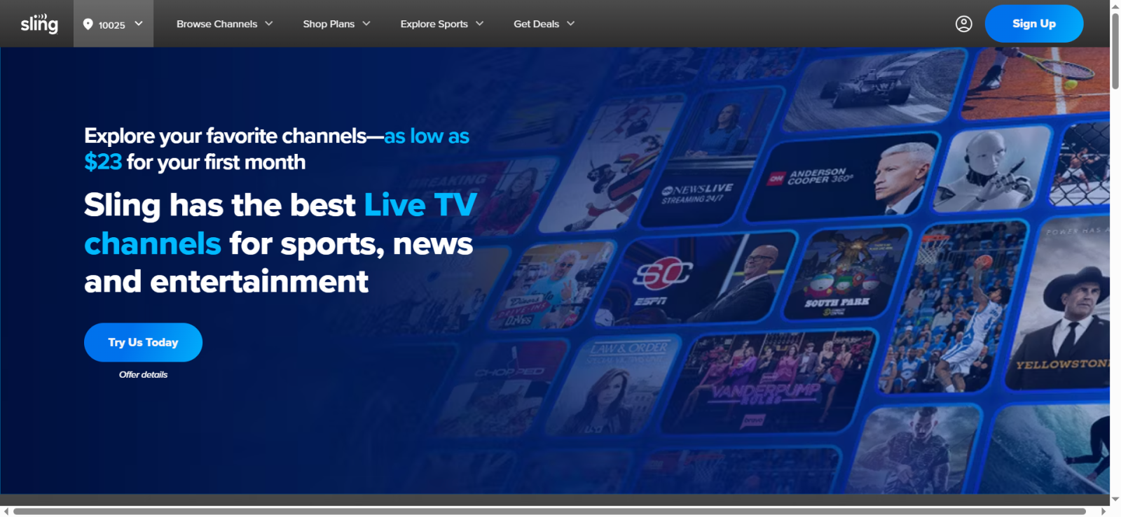 Sling TV Channel Packages Sling All Channels Page