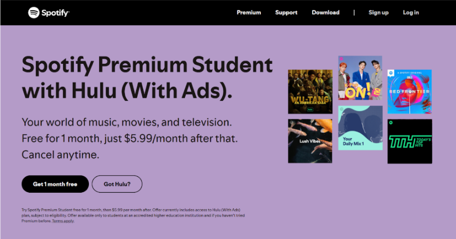 Spotify Premium Student + Hulu Bundle
