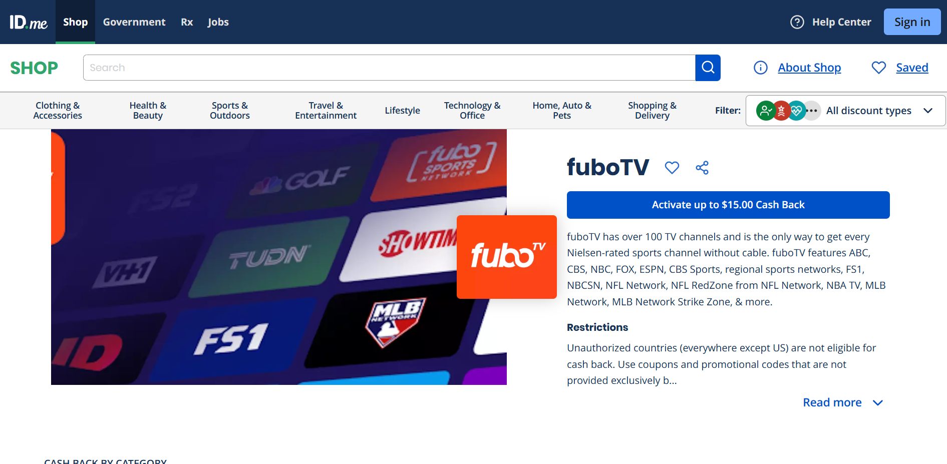 Fubo TV Cashback offer