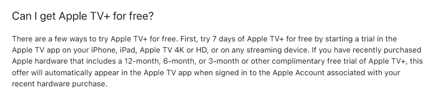 Apple TV Free Trial Details