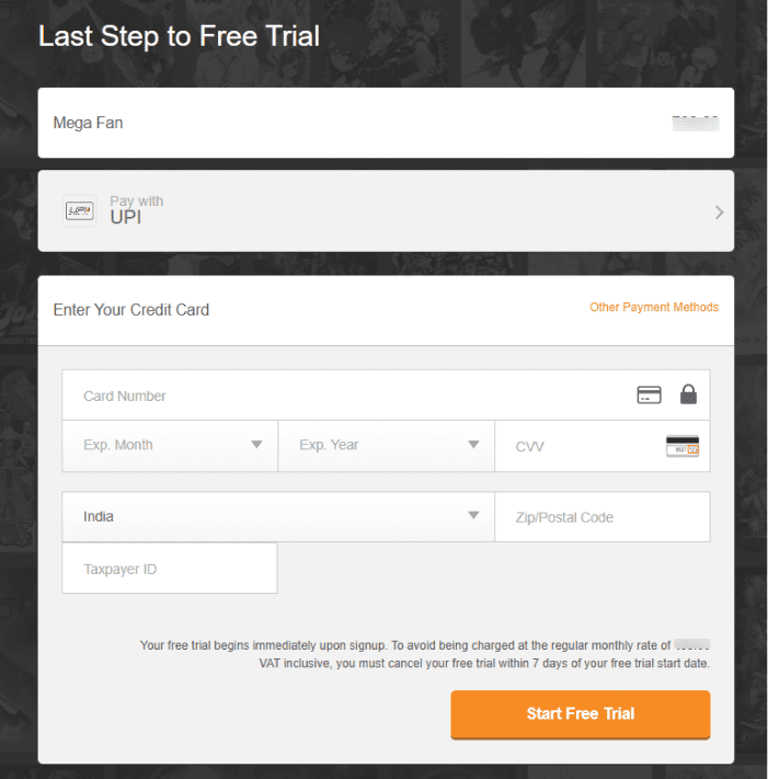 Crunchyroll Checkout Page