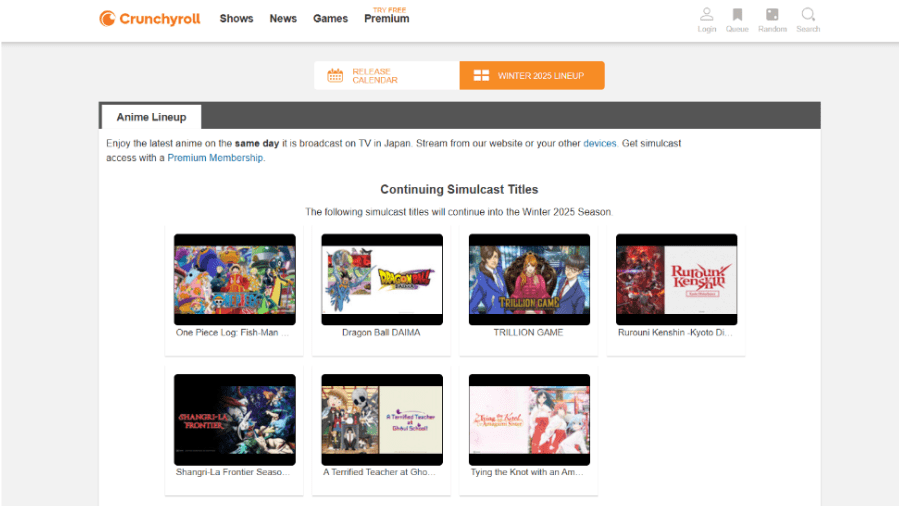 Crunchyroll Maintains Anime Lineups