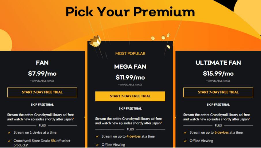 Crunchyroll Subscription Options
