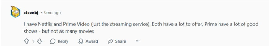 Netflix vs Amazon Prime Reviews - User 1
