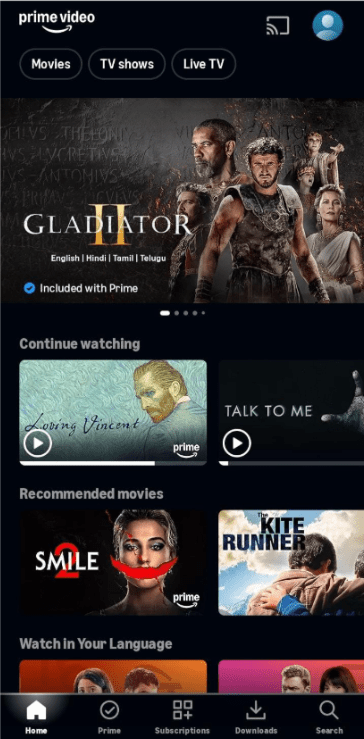 Prime Video’s mobile interface
