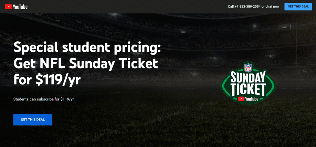 YouTube TV Student Discount on NFL Sunday Ticket