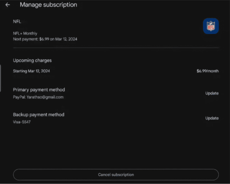 Look for Subscription Management Look for Subscription Management