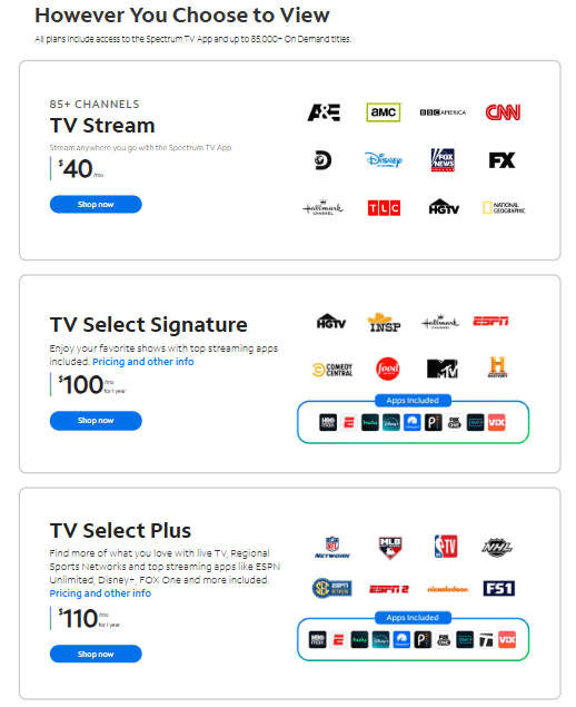 Spectrum TV Pricing Spectrum TV packages
