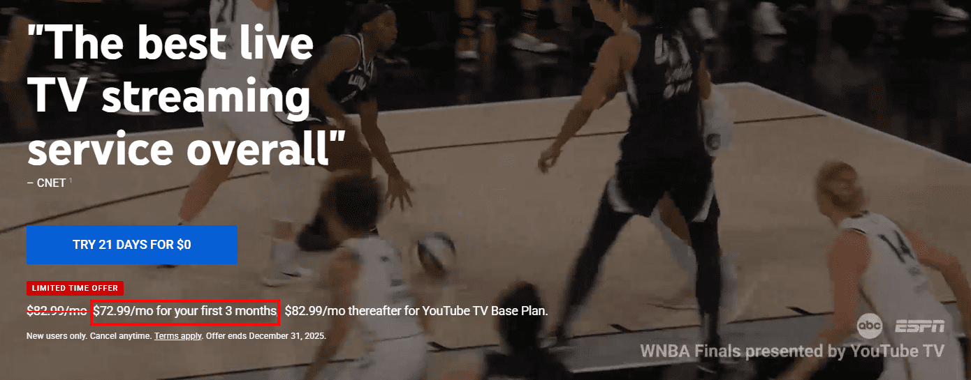 YouTube TV Base Plan Discount