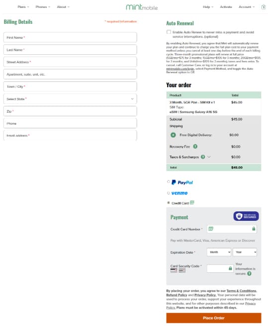 Create account on mintmobile