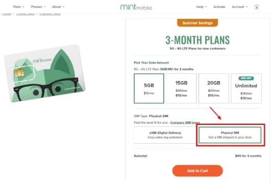 Request physical SIM card delivery
