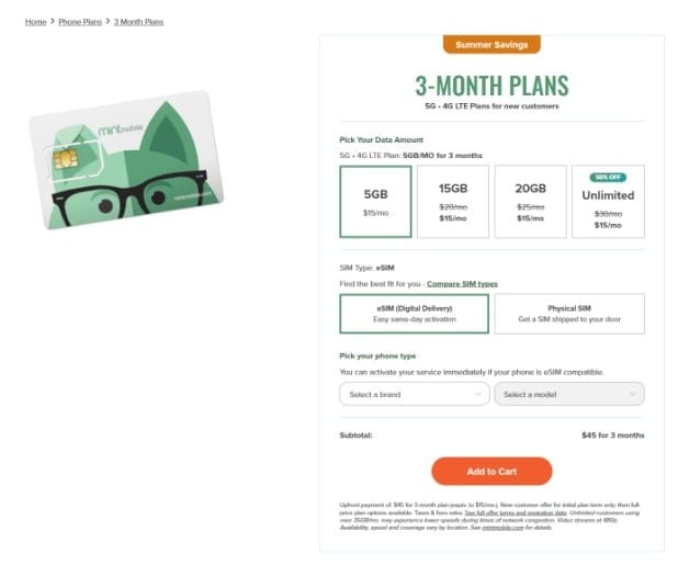 Select plan at mintmobile.com
