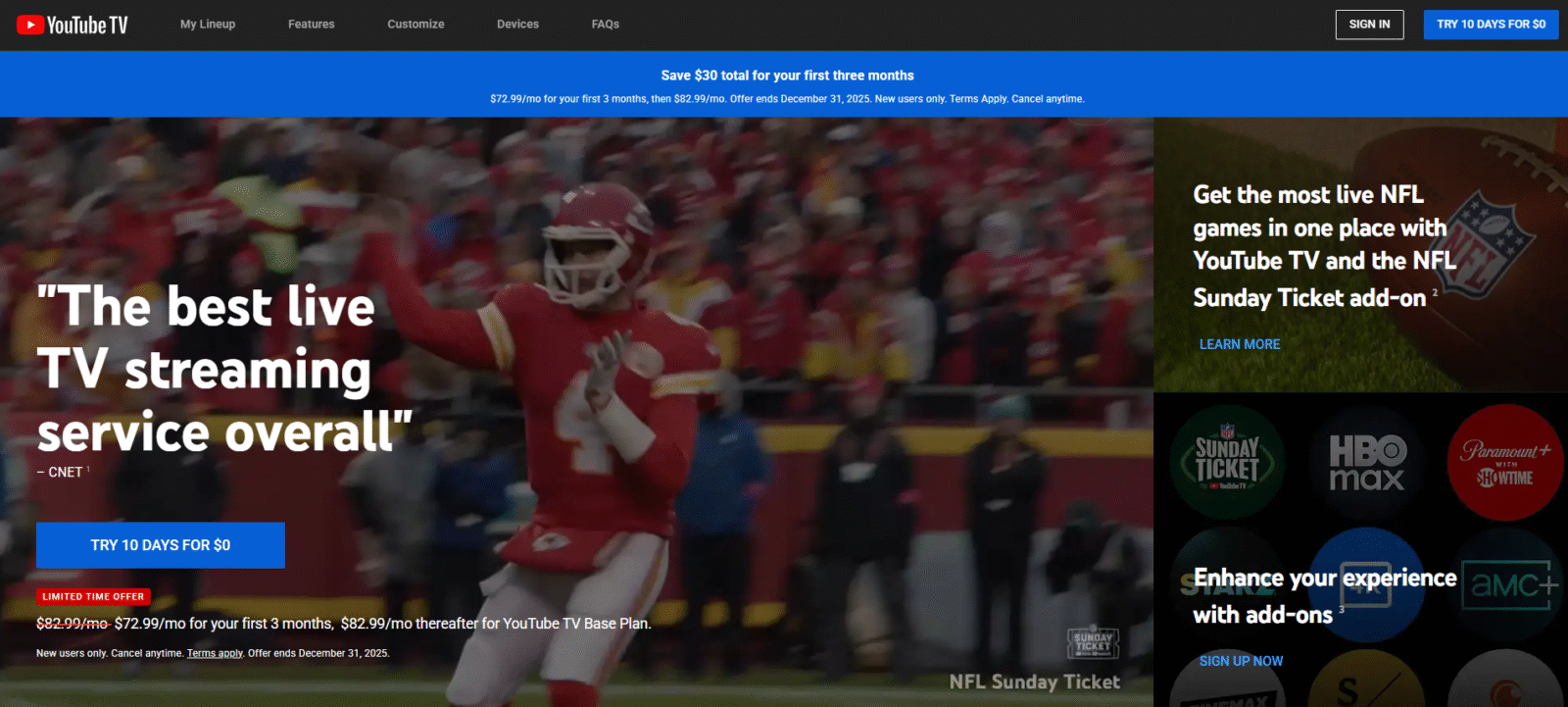 YouTube TV Homepage