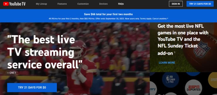 YouTube TV - NFL Sunday Ticket Exclusive