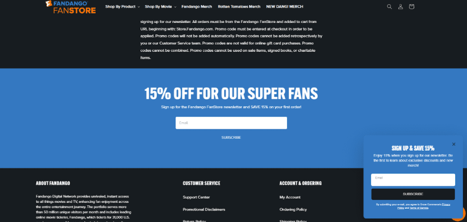15% Off Fandango FanStore Newsletter Offer